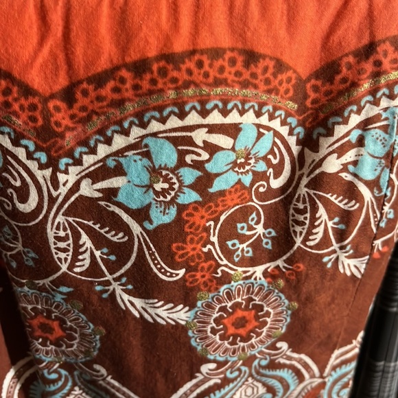 Rubber Ducky Productions, Inc. brown, blue,white,orange paisley tie backed dress - Picture 5 of 11